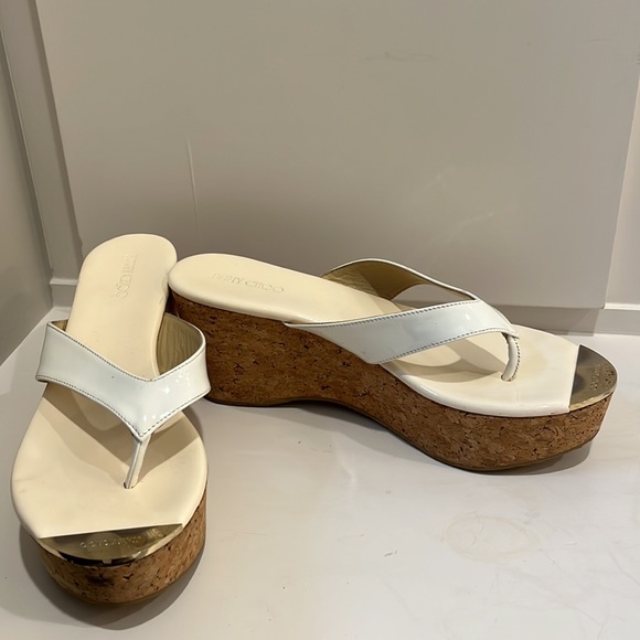 White Patent Leather Jimmy Choo Wedge Sandal. Size Euro 40. - Picture 2 of 11